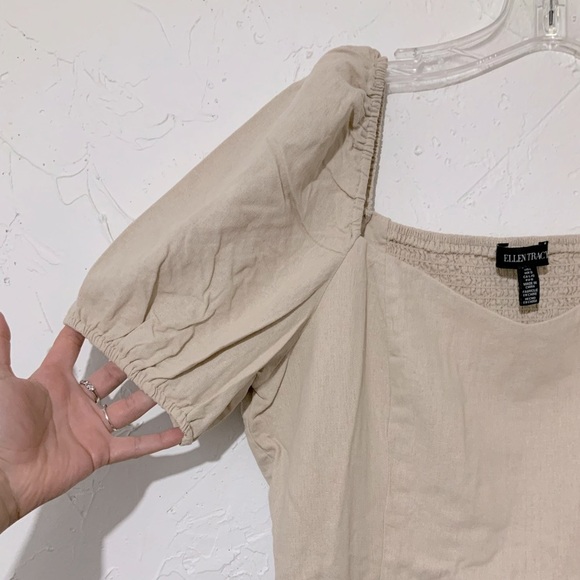 Ellen Tracy Sweetheart Neckline Balloon Sleeve Flounce Linen Midi Dress Sz Large - Picture 7 of 11